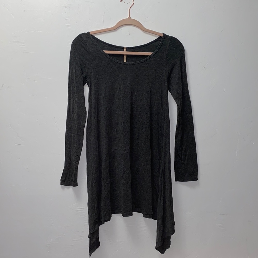 Gray flowy long sleeve shirt dress